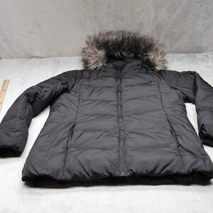 Calvin Klein Down Jacket Womens XXL Black Faux Fur Trim Winter Insulated Puffer